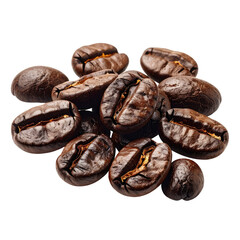 Obraz premium Close-up of roasted coffee beans with a dark, rich brown color, isolated