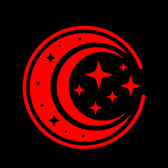 A black and red stylized crescent moon and stars vector logo