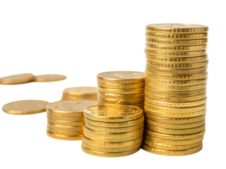 Stacks of golden coins, cutout, PNG isolated on white or transparent background, generated AI