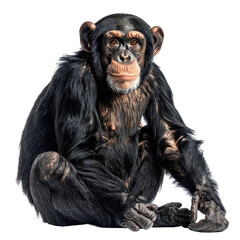 Fototapeta premium Portrait of a chimpanzee, intelligent eyes, black fur, tan face, sitting upright