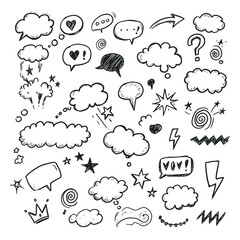 Fototapeta premium Hand-drawn Doodle Elements Set drawing sketch illustration speech bubble cloud star arrow question mark