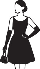 Elegant woman in cocktail dress silhouette minimalist vector with gloves and handbag classic formal evening attire
