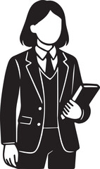 Faceless woman in professional attire holding a book minimalist vector concept for education business and branding use