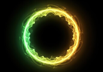 Glowing Ring of Green and Yellow Energy on Black circle light