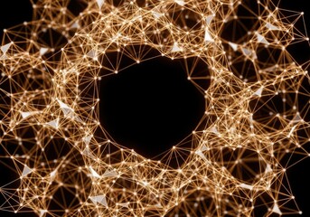 Golden Network Structure with Central Void and Black Background abstract connection