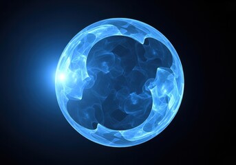 Transparent Blue Energy Sphere with Inner Swirls and Light Flare glowing