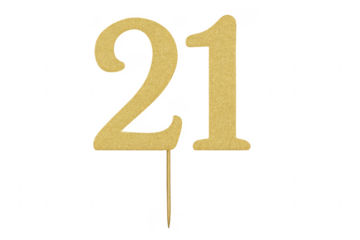 Gold glitter 21 cake topper celebrating twenty-first birthday