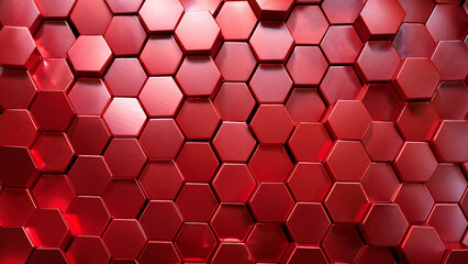 Futuristic Wall background with tiles. Polished, tile Wallpaper with Hexagonal, Red blocks