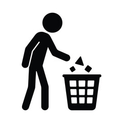 trash cans, throw away trash icon, stick figure people, isolated person