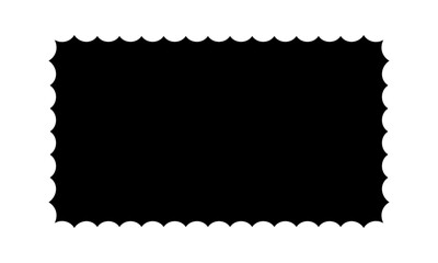 Rectangle shape with wavy edges. Geometric rectangular form with undulated borders. Black textbox, tag or label isolated on white background. Vector graphic illustration.