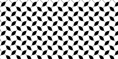 Repeated black and white keffiyeh pattern. Oriental traditional men head scarf print. Geometric fabric texture. Arabic cloth background. Modern palestinian textile print. Vector graphic illustration.
