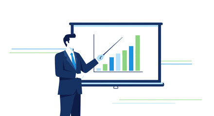 Business Presentation Illustration Showing Statistics And Growth Using Modern Flat Design Style