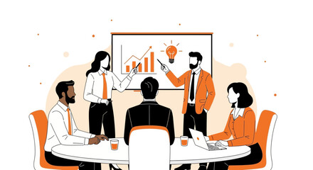 Business Presentation in a Meeting Room with Graphs and Ideas Illustration Concept