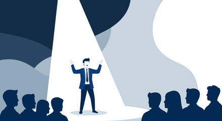 Business presentation in spotlight with an audience, vector illustration concept perfect for themes