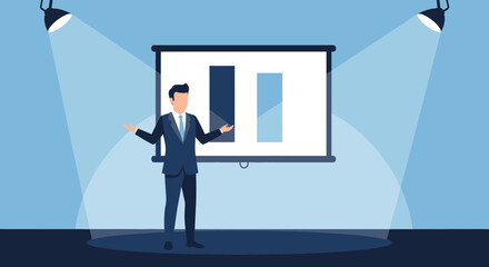 Business Presentation In Front of a Screen With Bars is in Demand Now