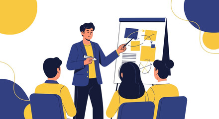 Business Presentation: Leader Explaining Strategy to Team Members, Sharing Ideas