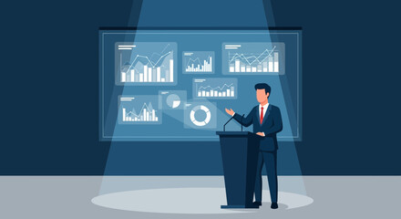 Business Presentation Involving Business Graphs And Charts Is A Modern Illustration