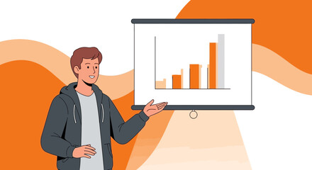 Business Presentation: Man Presenting Financial Report With Charts and Graphs