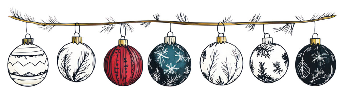 PNG Hand drawn christmas baubles decorations ornaments accessories.