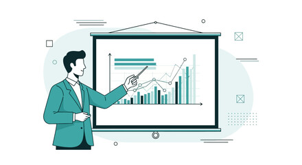 Business Presentation Depicting Financial Growth And Analyzing Important Statistics On Display Board