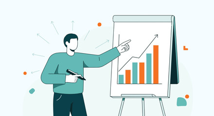Business Presentation Depicting Growth And Data Analysis With Upward Arrow Visualization