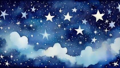 Fototapeta premium abstract watercolor painting of a starry night sky with white stars scattered on a dark blue background