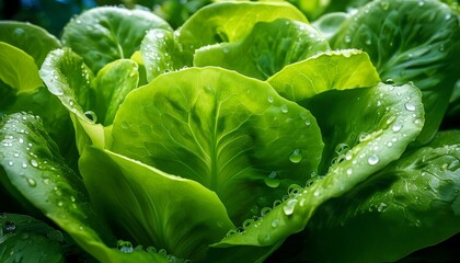 nutritional salad greens close up shot of fresh lettuce leaves with dew drops ideal ingredient for healthy vegetarian meals and agriculture education initiatives green leaf with drops