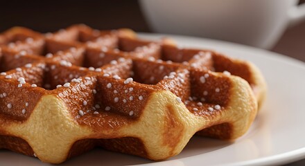 Belgian Waffle Isolated White Plate