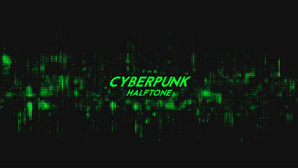 Abstract vector green cyberpunk halftone sound wave. Scrathed dotted texture element.