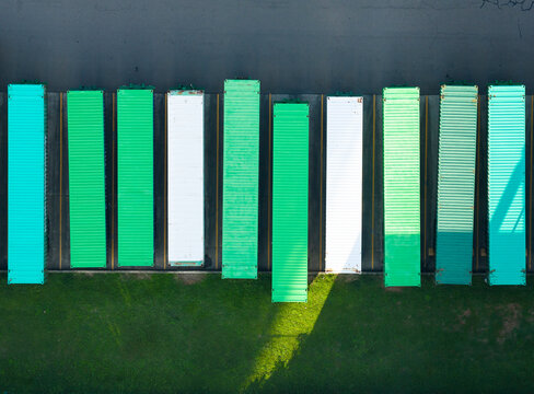 Aerial View Shipping Containers Light Shadow Patterns