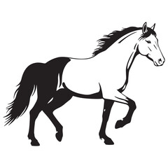 Two-tone horse illustration in motion black and white