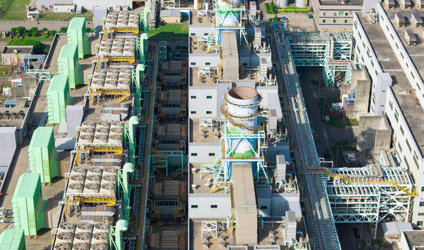 Natural Gas Power Plant Aerial View with Cooling Systems
