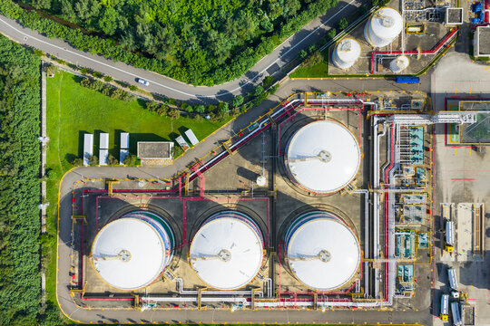 Aerial View of Petrochemical Plant Storage Tanks