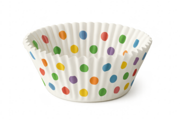 Cupcake liner with colorful polka dots, transparent background