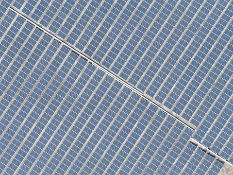 Aerial View of Solar Panel Array for Renewable Energy