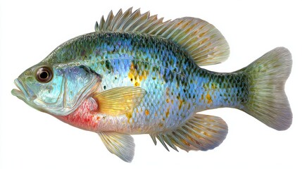 Fototapeta premium A vibrant fish showcasing bright colors swims in clear water. This scene captures natures beauty and the intricate patterns on the fishs scales.