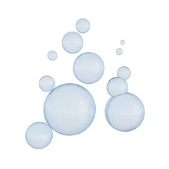 Set of bubbles. 3D Soap blue bubble floating on transparent background. Transparent balloon. 3D Rendering. Render of transparent glass circle liquid object, soap water bubble with reflection. PNG