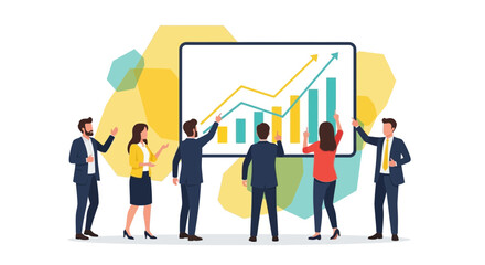 Business team analyzing progress, showing growth, and discussing a future plan for success