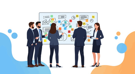 Fototapeta premium Business team discussing project strategies and plans near a whiteboard concept