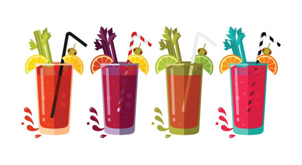 Fototapeta premium Four colorful and vibrant versions of the classic Bloody Mary cocktail