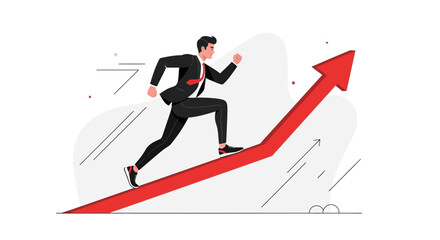 Businessman Climbing a Red Arrow Illustrating Growth And Financial Success Concept