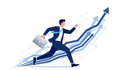 Businessman climbing a line chart, business leadership and career success concept