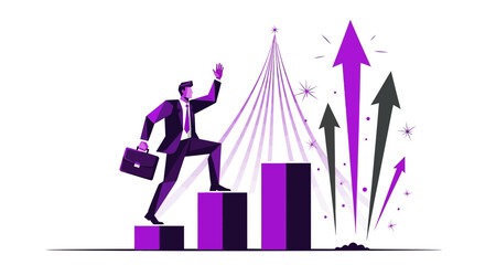 Businessman climbing bars to achieve the goal and success up arrows finance business concept