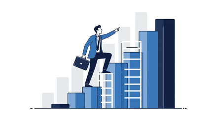 Businessman Climbing Corporate Ladder, Indicating Success, Achievement, And Professional Growth