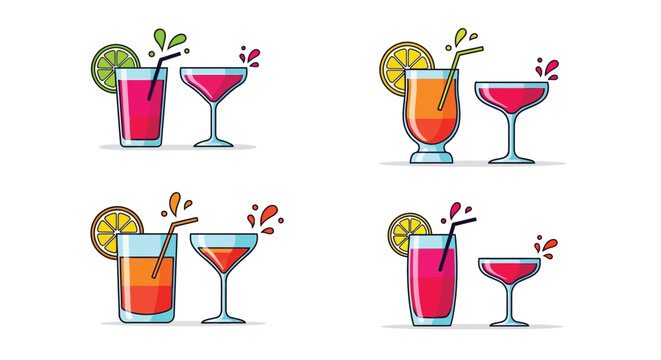 Colorful Cocktail Vector Illustration Collection for Summer Party Theme