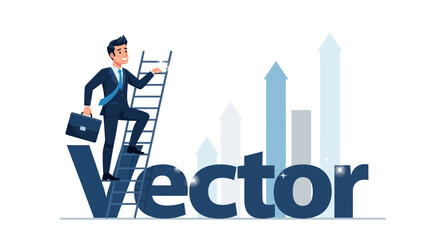 Businessman Climbing Ladder Representing Success, Growth, Leadership, and Vector Illustration