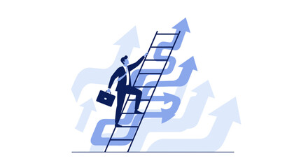 Businessman Climbing Ladder Represents Business Success, Financial Growth And Career Advancement