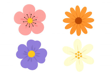 Colorful botanical flowers illustration set with simple floral vector elements, celebrating nature and spring blooming