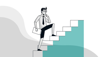 Businessman Climbing Stairs Depicting Aspirations and Growth in the Corporate World Concept