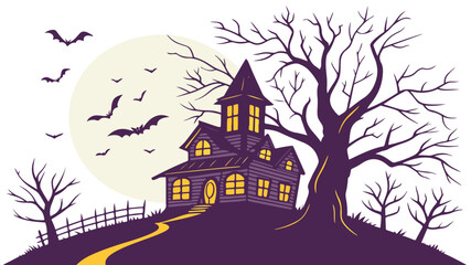 Vector Illustration of a Spooky Haunted House at Night